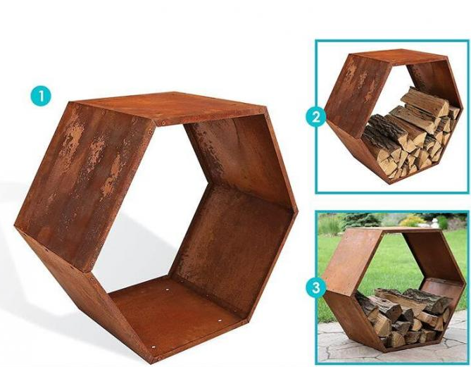 Βαρέων καθηκόντων Hexagon αγροτικό ράφι κούτσουρων αποθήκευσης κυψελωτού καυσόξυλου χάλυβα Corten
