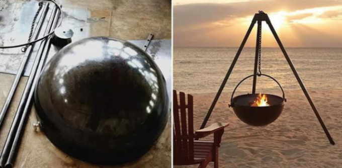 Υπαίθριο καζάνι κοιλωμάτων πυρκαγιάς χάλυβα στρατοπέδευσης μαγειρεύοντας Corten με τη στάση τρίποδων