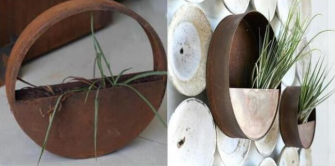 Εγχώριων μετάλλων τοίχων διακοσμήσεων Corten χάλυβα μισά στρογγυλά δοχεία λουλουδιών τοίχων κρεμώντας