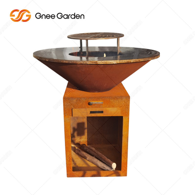 Ψησταριά με κάρβουνο Εξωτερικό Corten Steel Fire Pit BBQ με ψησταριά μαγειρέματος